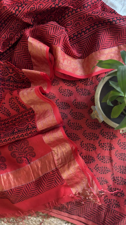 Maheshwari Tissue Black Rust Bagh Print Suit