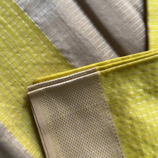 Maheshwari Yellow ~ Silver Zari Checkered Silk Saree