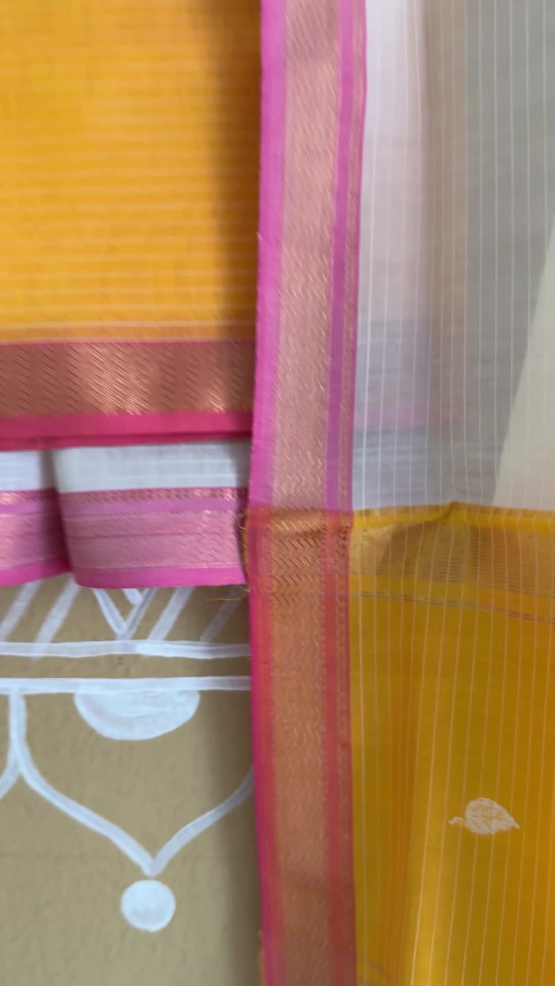 Maheshwari Yellow & White Motifs Top Dupatta Sets