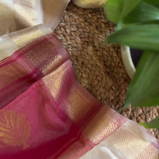 Maheshwari White Pink Tissue Dupatta-TDP-08