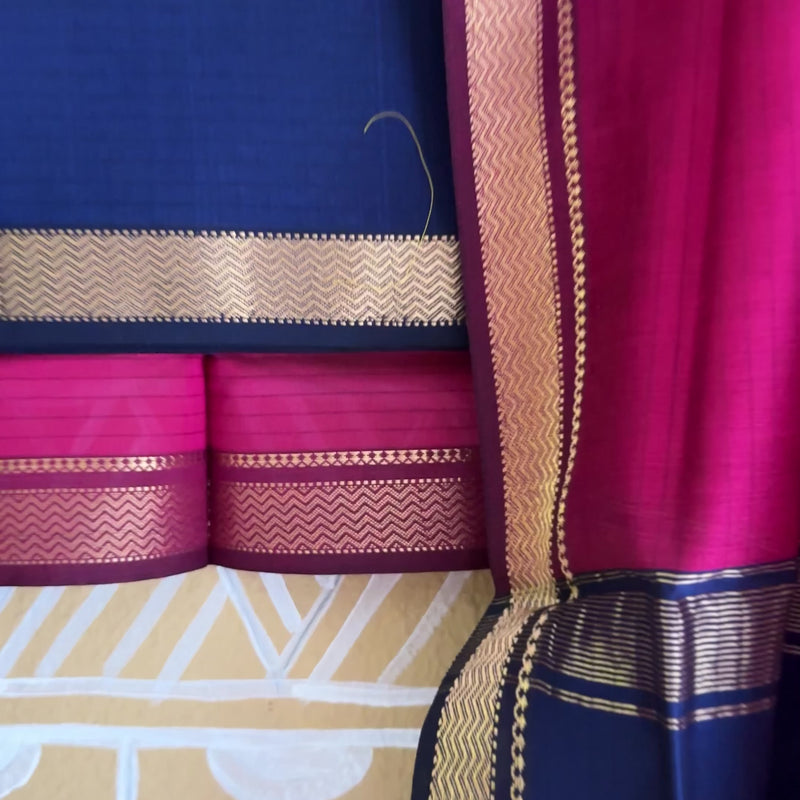 Maheshwari Blue & Rani Motifs Top Dupatta Sets