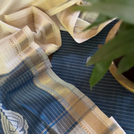 Maheshwari Ink Blue - White Motifs Top Dupatta Sets