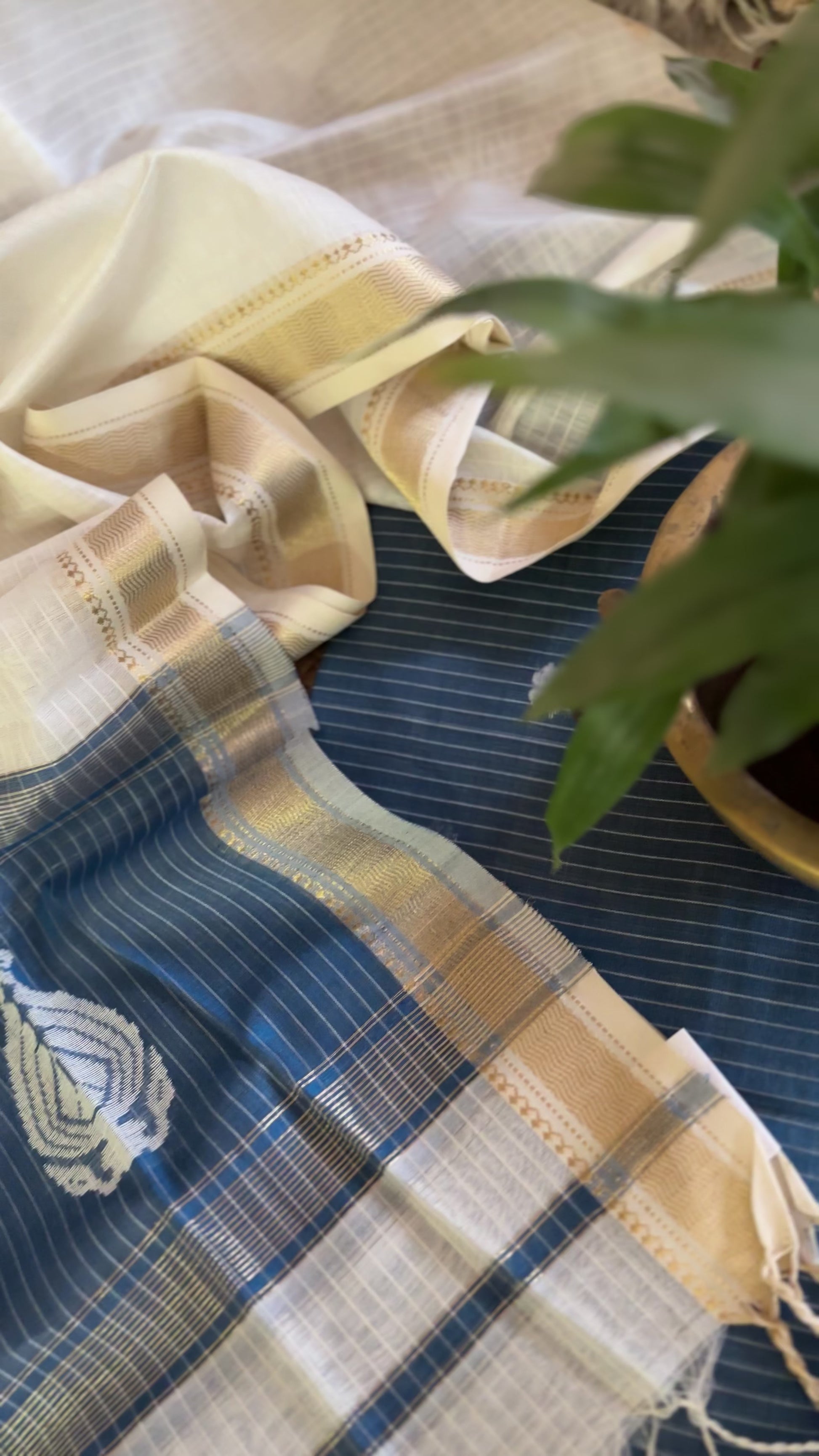 Maheshwari Ink Blue - White Motifs Top Dupatta Sets
