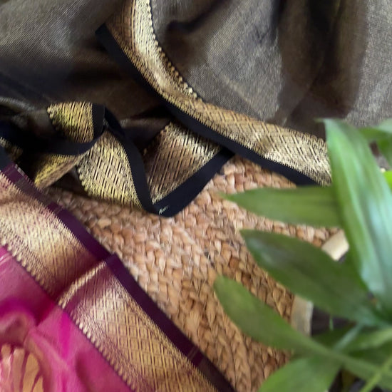 Maheshwari Black Rani Tissue Dupatta-TDP02