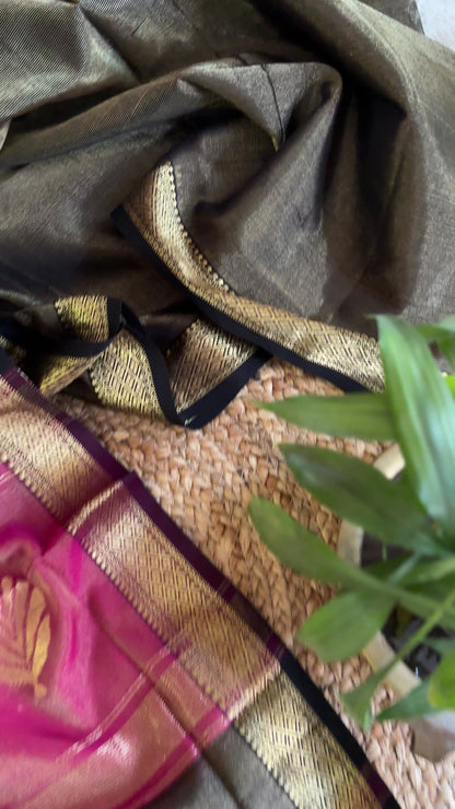 Maheshwari Black Rani Tissue Dupatta-TDP02