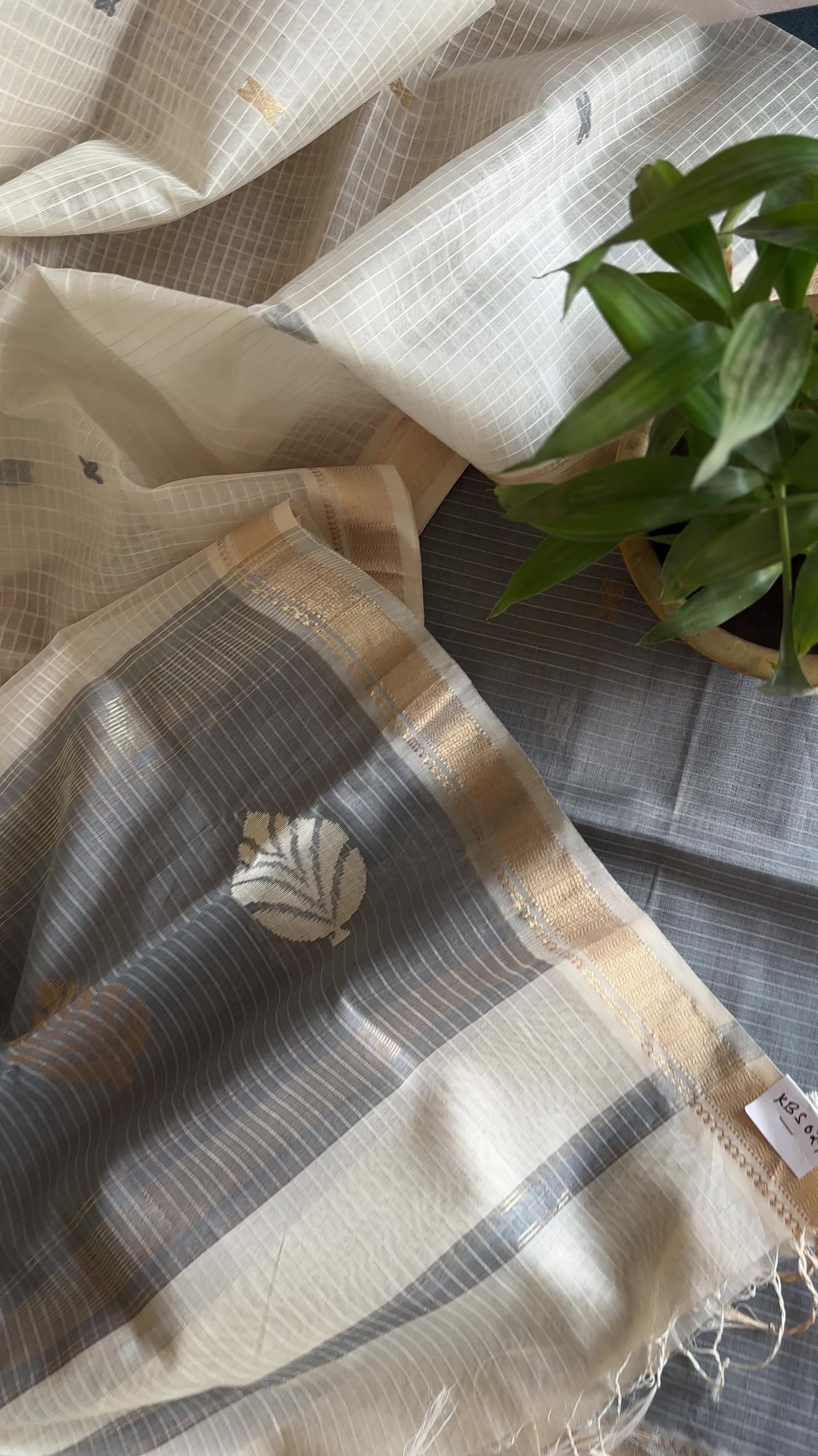 Maheshwari Ash Grey - White Katan Motifs Top Dupatta Sets