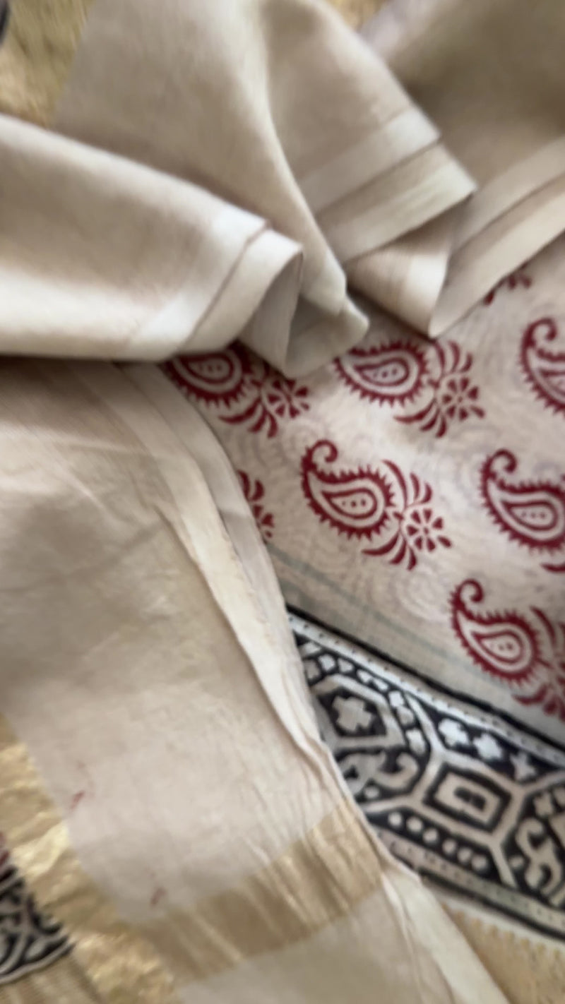 Maheshwari White-Red Bagh Print Suit